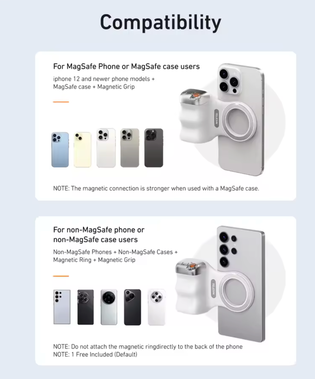 TELESIN-empuñadura magnética para cámara de teléfono, mango de Control remoto con anillo magnético incluido